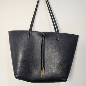 Remi & Reid Departure Tote In Navy & Nude Dark Blue Leather Tote Gold Hardware